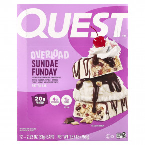 Quest Nutrition, Overload Protein Bar, Sundae Funday, 12 батончиков (63 г (2,22 унции)) - подробнее Quest Nutrition, Overload Protein Bar, Sundae Funday, 12 батончиков (63 г (2,22 унции)) - описание