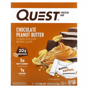 Quest Nutrition, Protein Bar, шоколадно-арахисовая паста, 4 батончика, 60 г (2,12 унции) - описание