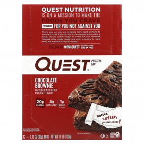 Quest Nutrition, Protein Bar, шоколадный брауни, 12 батончиков, 60 г (2,12 унции) - описание | фото