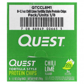 Quest Nutrition, Протеиновые чипсы по типу тортилья, чили и лайм, 8 пакетиков по 32 г (1,1 унции) в Москве - eco-herb.ru | фото