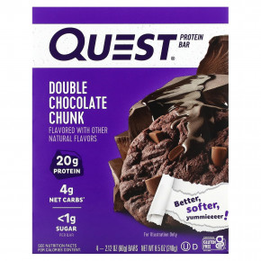 Quest Nutrition, Протеиновый батончик, двойные кусочки шоколада, 4 батончика, 60 г (2,12 унции) - описание