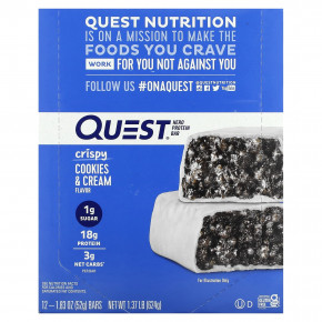 Quest Nutrition, протеиновый батончик, хрустящее печенье с кремом, 12 батончиков по 52 г (1,83 унции) в Москве - eco-herb.ru | фото