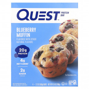 Quest Nutrition, протеиновый батончик, кекс с голубикой, 4 шт. по 60 г (2,12 унции) - описание