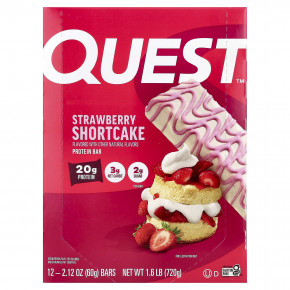 Quest Nutrition, протеиновый батончик, клубничное песочное печенье, 12 батончиков по 60 г (2,12 унции) - описание
