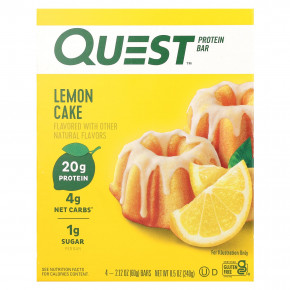 Quest Nutrition, протеиновый батончик, лимонный торт, 4 шт. по 60 г (2,12 унции) - описание