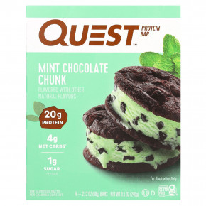 Quest Nutrition, протеиновый батончик, мята и шоколадная крошка, 4 шт. по 60 г (2,12 унции) - описание