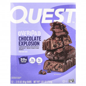 Quest Nutrition, Протеиновый батончик Overload, Chocolate Explosion, 12 батончиков, 61 г (2,15 унции) - подробнее Quest Nutrition, Протеиновый батончик Overload, Chocolate Explosion, 12 батончиков, 61 г (2,15 унции) - описание