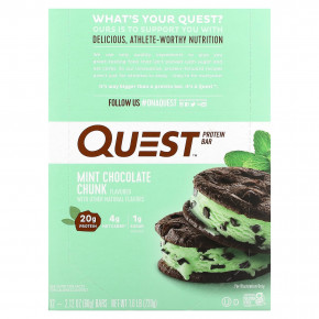 Quest Nutrition, протеиновый батончик, с кусочками мятного шоколада, 12 батончиков по 60 г (2,12 унции) - описание