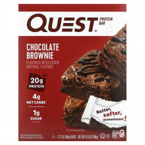 Quest Nutrition, Протеиновый батончик, шоколадный брауни, 4 батончика, 60 г (2,12 унции) в Москве - eco-herb.ru | фото