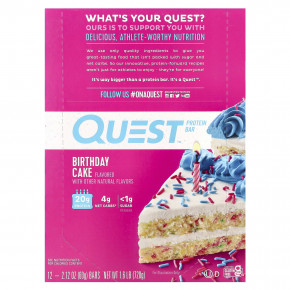 Quest Nutrition, протеиновый батончик, со вкусом праздничного торта, 12 батончиков, 60 г (2,12 унции) каждый - описание