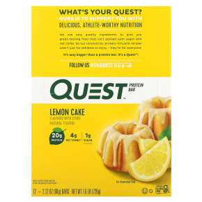 Quest Nutrition, протеиновый батончик, вкус лимонного пирога, 12 батончиков, 60 г (2,12 унции) каждый - описание | фото