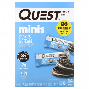 Quest Nutrition, протеиновый мини-батончик, со вкусом печенья и сливок, 14 батончиков, по 23 г (0,81 унции) каждый в Москве - eco-herb.ru | фото