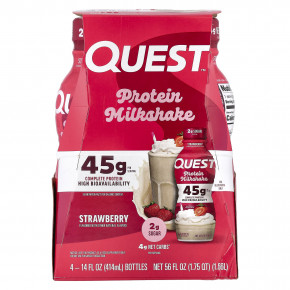 Quest Nutrition, Протеиновый молочный коктейль, клубника, 4 флакона по 414 мл (14 жидк. Унций) - описание | фото