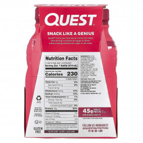 Quest Nutrition, Протеиновый молочный коктейль, клубника, 4 флакона по 414 мл (14 жидк. Унций) в Москве - eco-herb.ru | фото