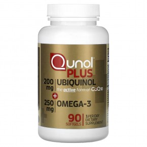 Qunol, Плюс убихинол и омега-3, 200 мг + 250 мг, 90 мягких таблеток в Москве - eco-herb.ru | фото