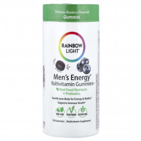 Rainbow Light, жевательные мультивитамины для повышения уровня энергии для мужчин, со вкусом голубики, 120 жевательных таблеток - описание | фото