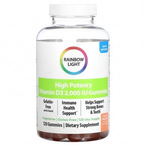 Rainbow Light, Высокоэффективный витамин D3, персик, 2000 МЕ, 120 жевательных таблеток в Москве - eco-herb.ru | фото