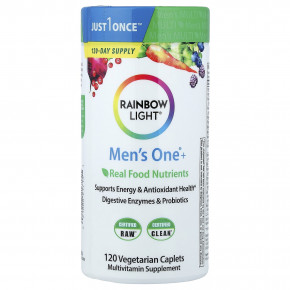 Rainbow Light, Men's One®+, питательные вещества из натуральных продуктов, 120 вегетарианских капсуловидных таблеток - описание | фото
