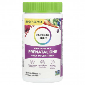 Rainbow Light, Prenatal One™, мультивитаминная добавка для ежедневного приёма, высокая эффективность, 150 веганских таблеток - описание | фото