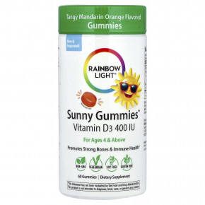 Rainbow Light, Sunny Gummies ™, витамин D3, для детей от 4 лет, насыщенный мандаринский апельсин, 10 мкг (400 МЕ), 60 жевательных таблеток в Москве - eco-herb.ru | фото
