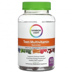 Rainbow Light, жевательные мультивитамины для подростков + натуральные пищевые питательные вещества, со вкусом голубики, 120 жевательных таблеток - описание | фото