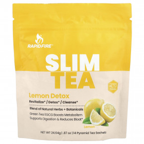 RAPIDFIRE, Slim Tea, лимон, 14 пакетиков в виде пирамиды, 24,64 г (0,87 унции) - описание | фото