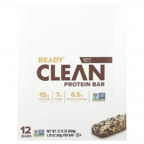 Ready, Clean Protein Bar, шоколадная крошка, 12 батончиков, 50 г (1,76 унции) - описание