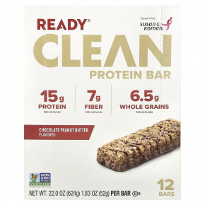 Ready, Clean Protein Bar, шоколадно-арахисовая паста, 12 батончиков, 52 г (1,83 унции) в Москве - eco-herb.ru | фото