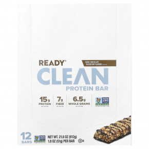 Ready, Clean Protein Bar, темный шоколад, черника и миндаль, 12 батончиков, 51 г (1,8 унции) в Москве - eco-herb.ru | фото