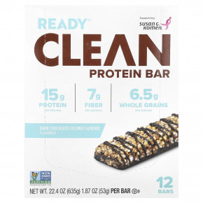 Ready, Clean Protein Bar, темный шоколад, кокос и миндаль, 12 батончиков, 53 г (1,87 унции) в Москве - eco-herb.ru | фото