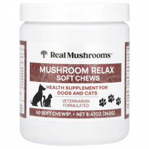 Real Mushrooms, Мягкие жевательные таблетки Mushroom Relax, 60 жевательных таблеток - описание | фото