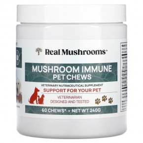 Real Mushrooms, Жевательные таблетки с грибным иммунитетом, поддержка вашего питомца, 60 жевательных таблеток (240 г) в Москве - eco-herb.ru | фото