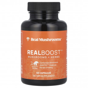 Real Mushrooms, Realboost, грибы и травы`` 60 капсул - описание | фото