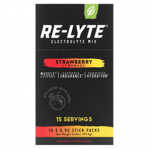 Redmond Trading Company, Re-Lyte, смесь электролитов, со вкусом клубничного лимонада, 15 стиков по 6,5 г (0,23 унции) - описание