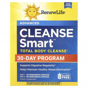 Renew Life, Cleanse Smart™, средство для полного очищения организма, 2 флакона, 60 вегетарианских капсул - описание | фото