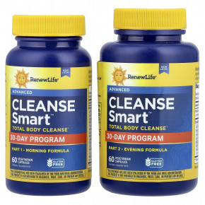 Renew Life, Cleanse Smart™, средство для полного очищения организма, 2 флакона, 60 вегетарианских капсул в Москве - eco-herb.ru | фото