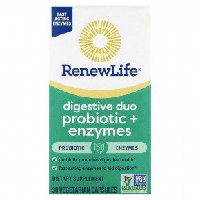 Renew Life, Digestive Duo Probiotic + Enzymes, 30 вегетарианских капсул в Москве - eco-herb.ru | фото