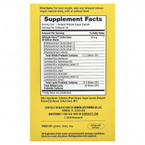 Renew Life, Extra Care, пробиотик Ultimate Flora™, 30 веганских капсул с отсроченным высвобождением в Москве - eco-herb.ru | фото