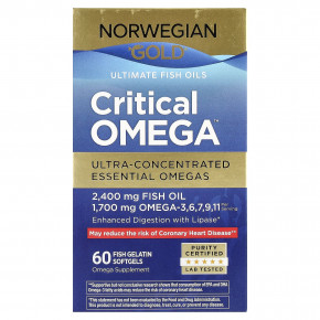 Renew Life, Norwegian Gold®, Critical Omega™, рыбий жир высшего качества, 60 капсул из рыбьего желатина - описание | фото