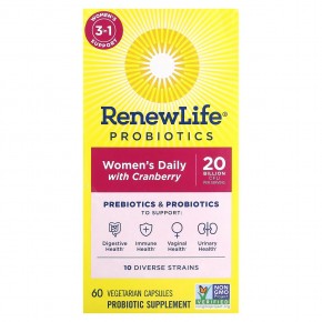 Renew Life, Пробиотики, ежедневный прием для женщин с клюквой, 20 млрд КОЕ, 60 вегетарианских капсул в Москве - eco-herb.ru | фото