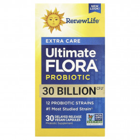 Renew Life, пробиотик Extra Care Ultimate Flora™, 30 млрд КОЕ, 30 веганских капсул с отсроченным высвобождением - описание | фото