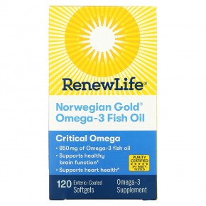 Renew Life, Norwegian Gold®, рыбий жир Critical Omega™, 120 капсул из рыбьего желатина - описание | фото
