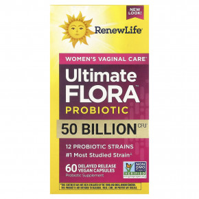 Renew Life, Ultimate Flora™, пробиотик, 50 млрд КОЕ, 60 веганских капсул с отсроченным высвобождением - описание | фото