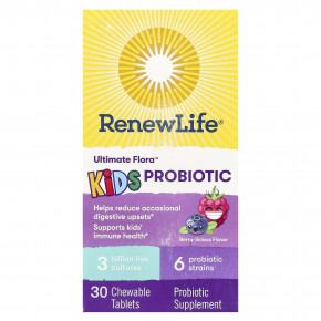 Renew Life, Ultimate Flora, пробиотик для детей, со вкусом ягод, 3 млрд живых культур, 30 жевательных таблеток в Москве - eco-herb.ru | фото