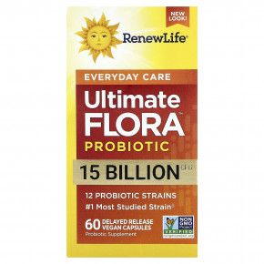 Renew Life, Ultimate Flora™, пробиотик для ежедневного приёма, 60 веганских капсул с отсроченным высвобождением - описание | фото