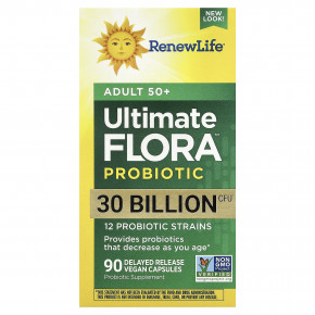 Renew Life, Ultimate Flora™, пробиотик для взрослых старше 50 лет, 30 млрд КОЕ, 90 веганских капсул с отсроченным высвобождением в Москве - eco-herb.ru | фото