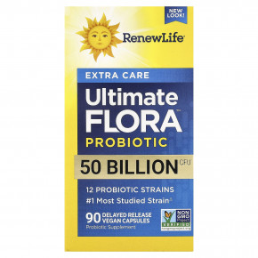 Renew Life, Ultimate Flora™, пробиотик повышенной чистоты, 90 веганских капсул с отсроченным высвобождением - описание | фото