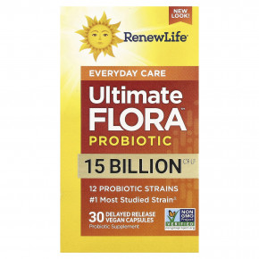 Renew Life, Ultimate Flora™, пробиотик Ultimate Flora™, 15 млрд КОЕ, 30 веганских капсул с отсроченным высвобождением - описание | фото