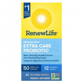 Renew Life, Ultimate Flora, пробиотик с повышенной силой действия, 50 млрд живых культур, 60 вегетарианских капсул - описание