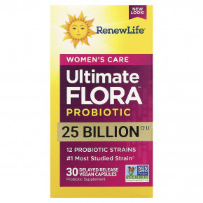 Renew Life, Women's Care, пробиотик Ultimate Flora™, 25 млрд КОЕ, 30 веганских капсул с отсроченным высвобождением - описание | фото